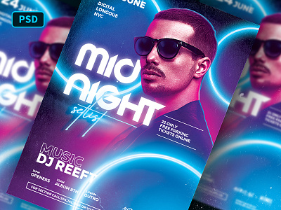 Midnight Setlst Party Flyer Template dj edm electro flyer template futuristic graphicriver instagram template minimal neon nightclub party poster template