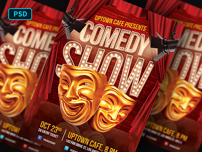Comedy Show Flyer Template comedy comedy club comedy mask comedy show creative market flyer template humor humor mask instagram flyer instagram post poster template stand up comedy