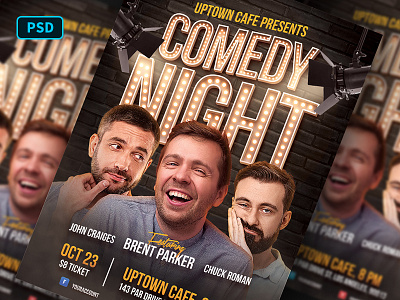 Comedy Night Flyer Template comedy comedy night comedy show flyer template graphicriver humor instagram flyer instagram post light bulbs text photoshop flyer poster template stand up comedy