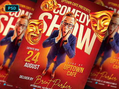 Stand Up Comedy Flyer comedian comedy comedy mask flyer template funny gold graphicriver humor poster template red stand up comedy stand up comedy flyer