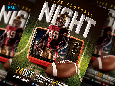 Live Football Flyer Template american football creative market design bundles flyer template psd football football field poster template rugby sports club sports design stadium tv show