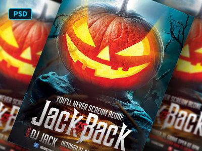 Jack O Lantern Halloween Poster Template creative market flyer template graveyard halloween halloween night halloween party horror jack o lantern photoshop poster template pumpkin trick or treat