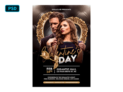 Black And Gold Valentines Flyer Template black black and gold gold heart love party flyer psd flyer valentine valentine day valentines valentines flyer vip