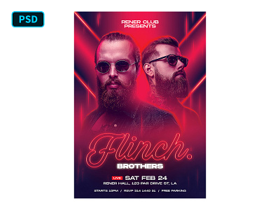 Duo DJ Flyer Template PSD club dj flyer flyer template graphicriver neon party photoshop poster poster template psd