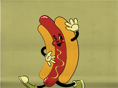Hot Dog Logo Vintage cartoon classic hotdog logotype mascot old oldschool sausage vintage