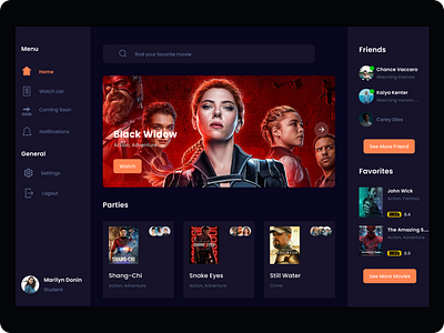 Movie Parties - Dark cinema dark dashboard movie ui web