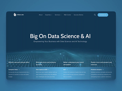 Home page design for Data Science & AI company 3d art after effect aftereffects ai animation artificial intelligence b2b b2b sales big data data science home page landing animation landing page loop motion design motion graphics particles site webdesign website