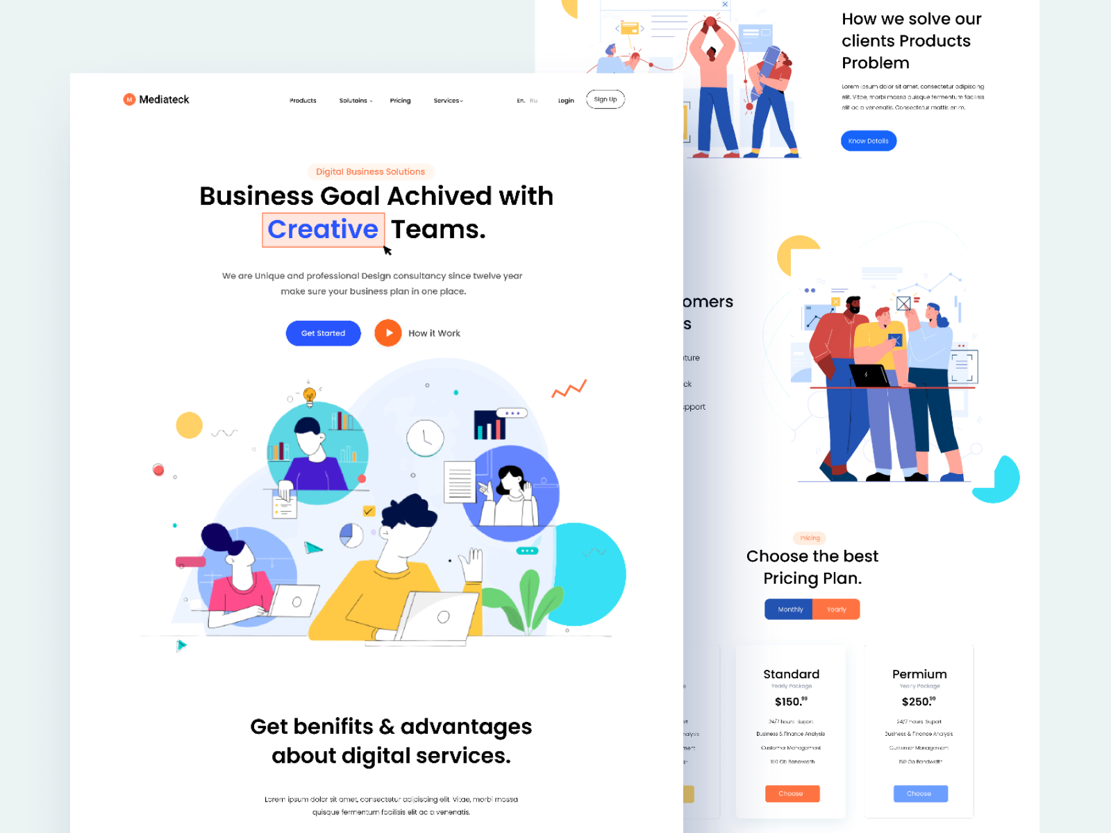 Digital Agency Landing page Design agency home page agency landing page agency website branding ui color creative agency designer digital product illustration marketing landing page minimal popular shot product designer tazrin trendy design ui designer uiux website