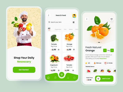 Grocery App UI Design app designer e-commerce app food order grocery grocery app minimal ordering app popular shot restaurant app tazrin trendy design uiux visual deisgn web