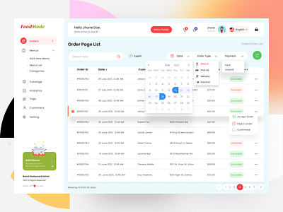 Restaurant Management System UI app designer create menu dashboard food delivery webapp food ordering webapp landing page management system order listing page design order menu order page platform restaurant webapp resturant app resturant dashboard resturant website tazrin ui uiux web designer