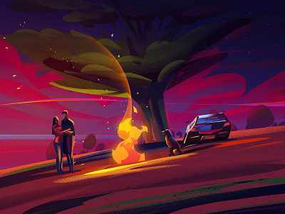 Illustrations 7 behance fire graphic design graphicdesign illustration people photoshop road twilight
