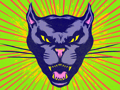 Panther animal cat drawing illustration panther retro starburst vintage