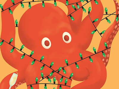 Octopus Holiday Card animal card champagne christmas holiday holidays illustration lights octopus season