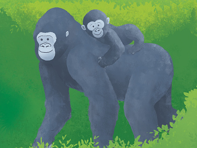 Gorilla Family animal ape children drawing gorilla gorillas illustration jungle kid mammal monkey wild