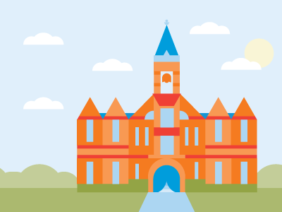 Old Main Web Feature Illustration academia architecture building college color drake university education feature illustration illustrator pantone school shapes web