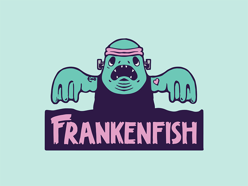 Frankenfish campy decal drawing fish fish logo frankenstein illustration mark pulp spooky surf surfing vector