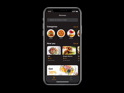 Food delivery app animation app application ui dark mode dark theme delivery app food food delivery gastronomy minimal sushi ui ui design user flow ux web