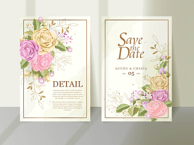 Elegant Wedding Invitation Template Design with Roses beautifull branding branding design design elegant engagement graphic design illustraion illustration invitation invitation card invitation design invite template template design vector wedding wedding card wedding invitation