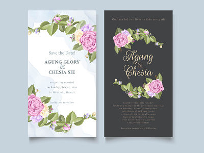 Simple Floral Wedding Invitation Template Design beautifull bouquet branding design design elegant engagement graphic design illustration invitation invitation card invitation set roses template template design templates vector wedding wedding card wedding invitation wedding invite