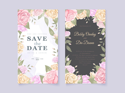 Beautifull Floral Wedding Invitation Template Vector Design