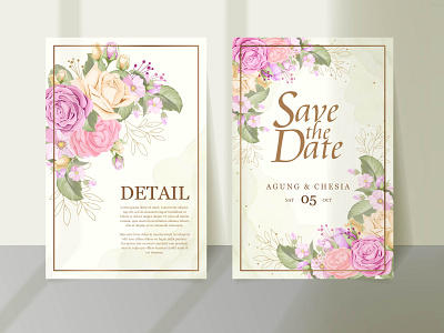 Beautifull Floral Wedding Invitation Template Design branding design design engagement floral floral design graphic design illustration illustrations illustrator invitation invitation card invitation design invitation set invite template vector wedding wedding card wedding invitation wedding invite