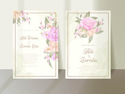 Beautifull Wedding Invitation Template beautifull bouquet branding design design engagement graphic design illustration invitation invitation card invitation set roses template vector wedding wedding card wedding invitation wedding invite