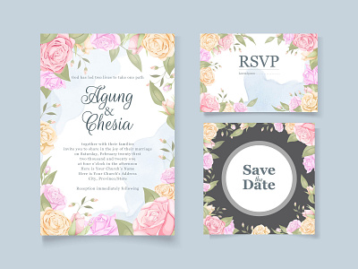 floral wedding invitation vector template