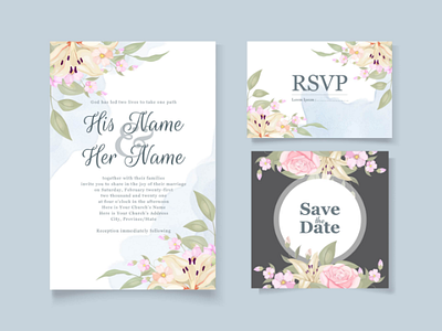 Watercolor Wedding Invitation card template design engagement floral graphic design invitation invite leaf lily template watercolor wedding wedding card wedding invitation