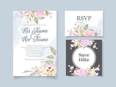 Lily watercolor wedding invitation card branding design design engagement graphic design illustration invitation invitation card invite template vector wedding wedding card wedding invitation wedding invite