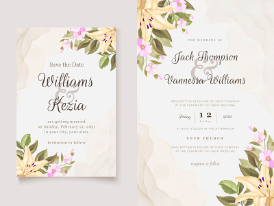 Beautiful watercolor floral wedding card template lily flower design engagement graphic design illustration invitation invitation card invite template vector wedding wedding card wedding invitation wedding invite