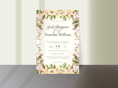 Elegant weding invitation with lily flower and leaf design engagement graphic design invitation invitation card template vector wedding wedding card wedding invitation wedding invite