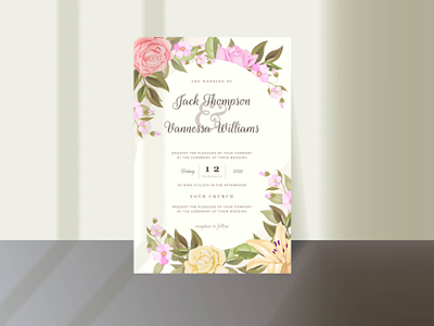 Wedding invitation card template, with beautifull floral vector design engagement floral floral design graphic design invitation invitation template invite leaf template vector wedding wedding design wedding invitation