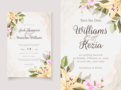 Beautifull wedding invitation template design with floral vector