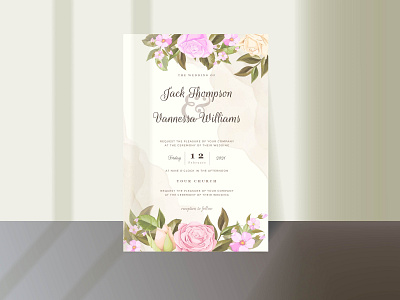 Floral Wedding Invitation Card With Roses and Leaves