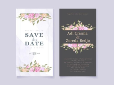 Wedding Invitation Template With Floral Vector