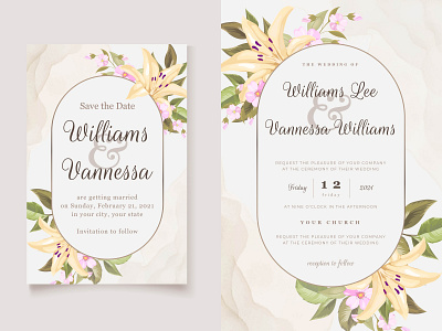 Wedding Invitation Template With Floral Vector