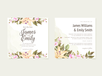 Wedding Invitation with Floral and Leaf branding design design engagement floral flowers graphic design illustration invitation invitation card leaf template vector wedding wedding card wedding invitation