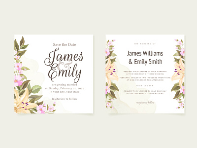 Floral Invitation for Wedding with Leaves beautifull design elegant engagement floral graphic design illustration invitation invitation card leaves template vector wedding wedding card wedding invitation wedding invite