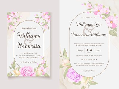 Floral Wedding Invitation Template with Pink Roses design engagement floral graphic design illustration invitation invitation card rsvp save the date template valentine valentine day vector wedding wedding card wedding invitation wedding invite