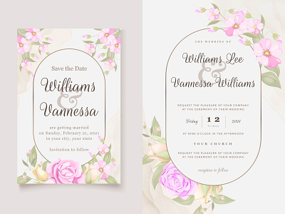 Floral Wedding Invitation Template with Pink Roses