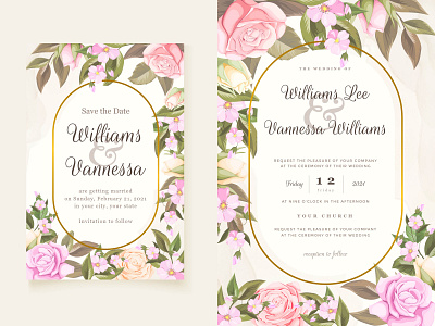 Elegant Wedding Invitation With Floral Vector Template design engagement floral floral design graphic design illustration invitation invitation card love lovely template valentine valentine day valentines vector wedding wedding card wedding invitation wedding invite