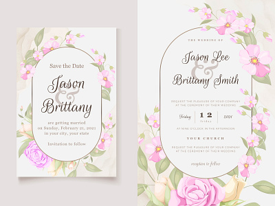 Beautifull Wedding Invitation Template With Floral and Leaf design engagement floral floral design graphic graphic design illustration invitation invitation card template vector wedding wedding card wedding invitation wedding invite