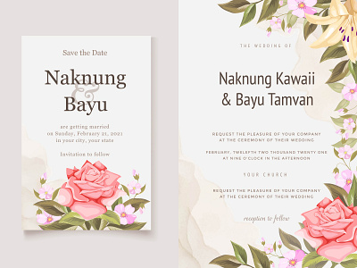 Wedding Invitation With Beautifull Flowers and leaves branding design design engagement floral flowers graphic design invitation invitation card leaf lily rose template valentine valentine day vector wedding wedding card wedding invitation wedding invite