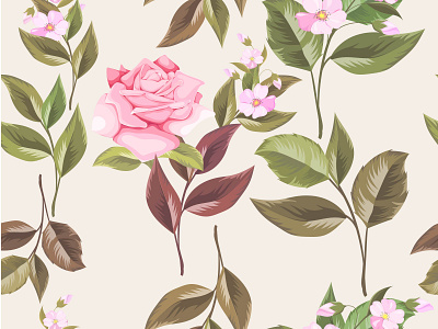 Floral Seamless Pattern Design With Beautifull Rose and Leaf