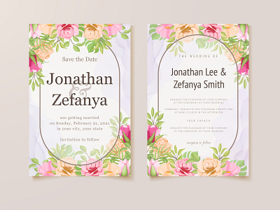 Beautifull Wedding Invitation with Summer Floral Vector beautifull design branding design engagement feminine floral floral design floral vector graphic design illustration invitation invitation card leaves project design rose template vector wedding wedding card wedding invitation