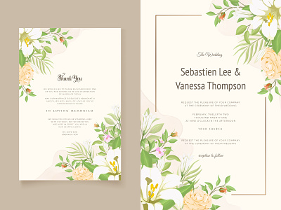 Beautifull Wedding Invitation Card Lily Flower Design Template