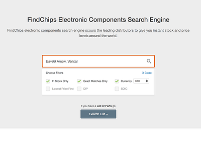 FindChips Home Page Filters checkbox fields filters findchips search