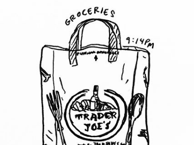 Doodle 02 // Trader Joes doodles drawing gorcery bag groceries hand drawn illustration late night new york city nyc subway trader joes trader joes bag