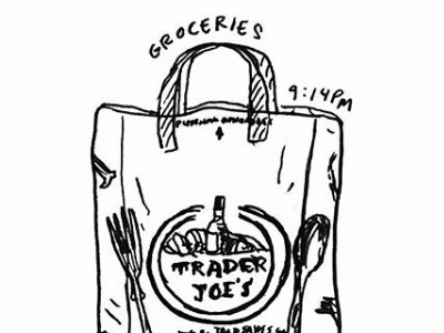 Doodle 02 // Trader Joes hand-drawn drawing doodles illustration subway nyc trader joes bag gorcery bag groceries trader joes new york city late night