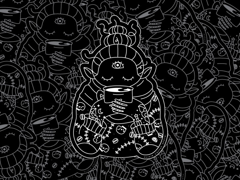 Elixir Coffee Apothecaries illustrator cc stickermule sticker spooky cozy simple coffee tattoo line drawing illustrator design nyc personal drawing illustration